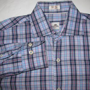 Peter Millar LS Plaid Dress shirt mens Medium
